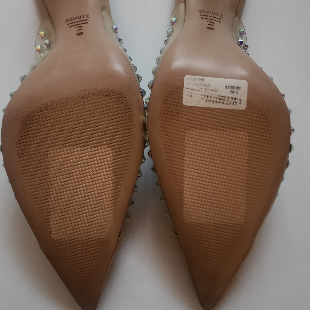Schutz Tan and Silver Studded Women's Heels - Picture 8 of 8